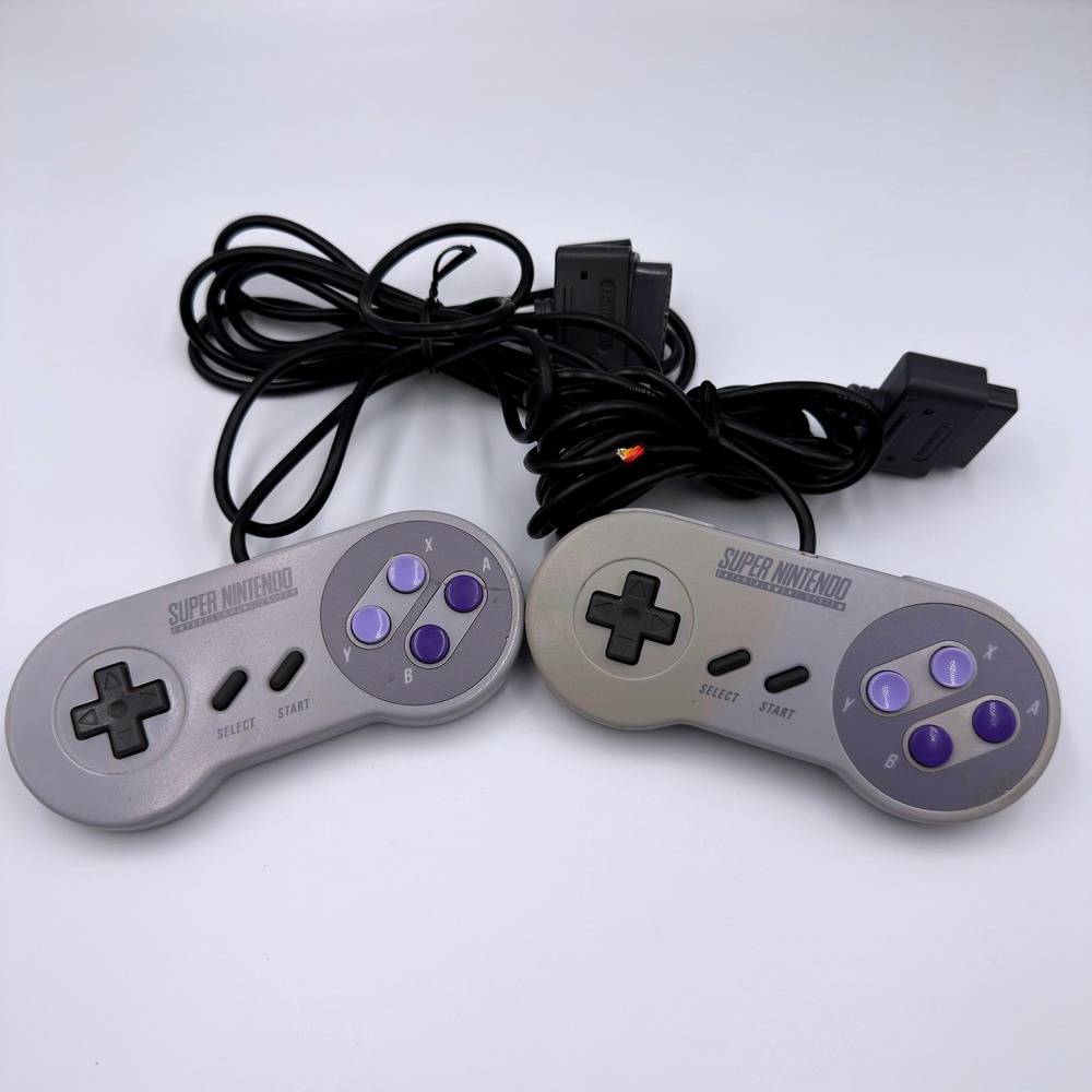 2 Nintendo SNES Controllers OEM Super Nintendo SNS-005 Gray Purple Made in Japan